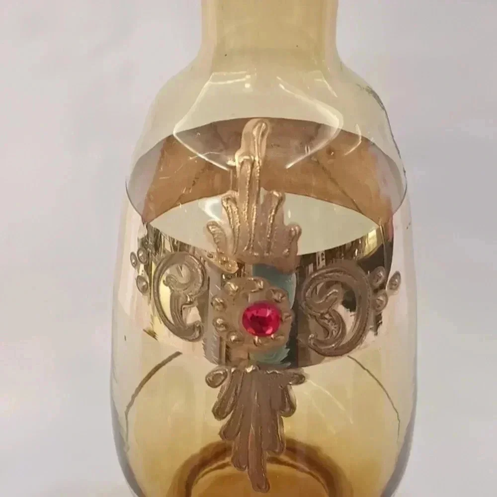 Vintage Italian amber glass decanter shot set